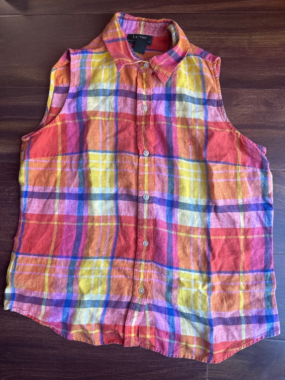 LAUREN RALPH LAUREN Multi color Plaid Sleeveless Shirt Size Large